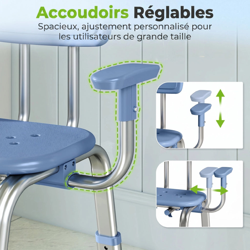 Sgabello da doccia ergonomico con braccioli e schienale regolabili ¨C Minimal ¨C blu
