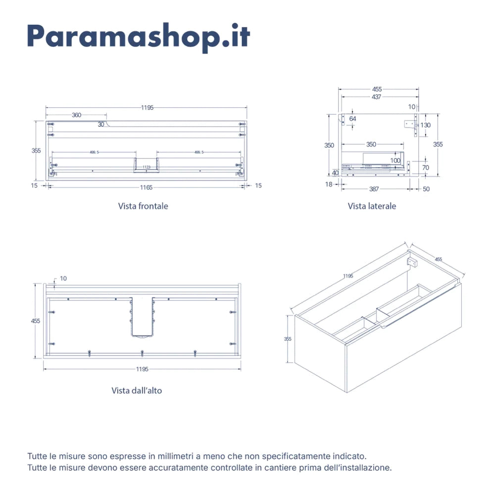 Mobile bagno sospeso 120 cm un cassetto rovere chiaro con lavabo | Berg
