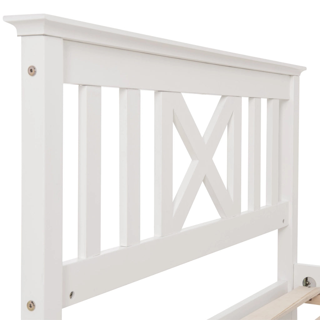 Letto Singolo in Pino Massello con Testiera e Doghe ¨C MINIMAL ¨C Bianco 90x200
