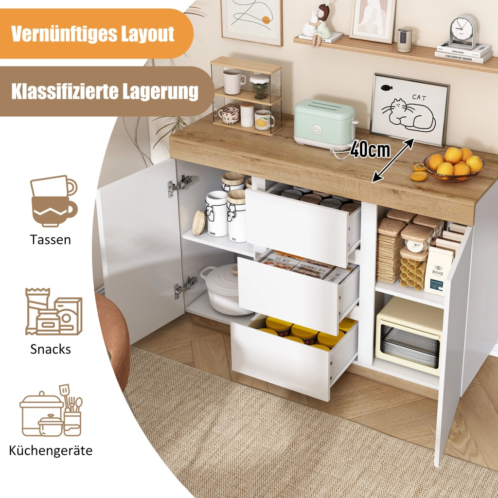 Cassettiera con 3 cassetti e 2 ante ¨C Minimal ¨C Bianco effetto rovere, legno E1, per camera e soggiorno