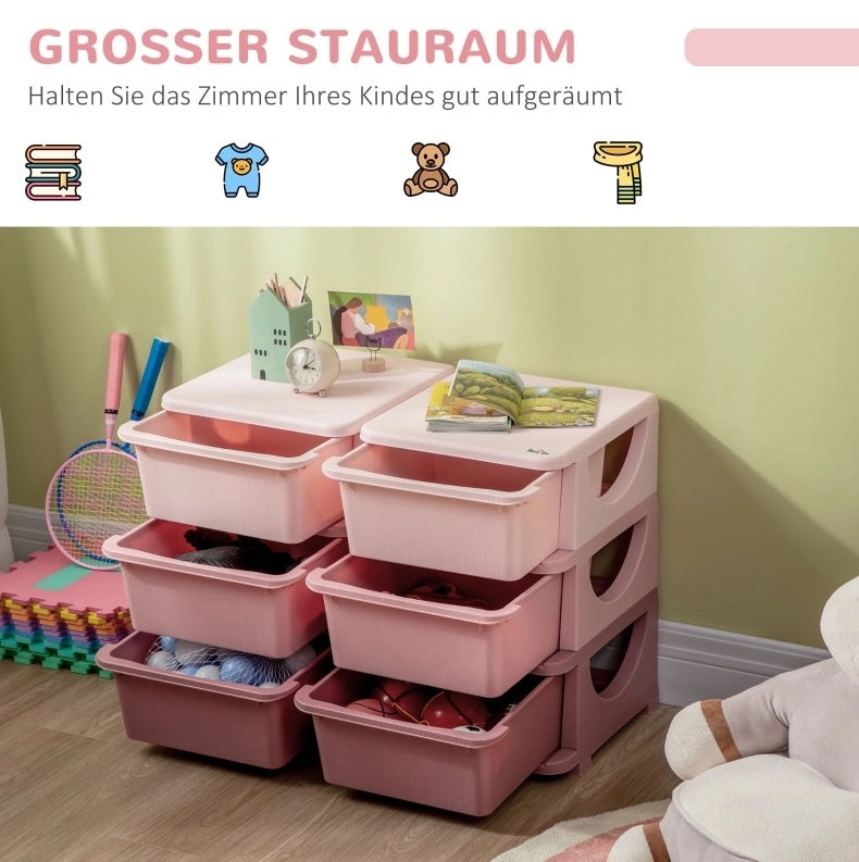 Mobile contenitore per bambini rosa con 6 cassetti