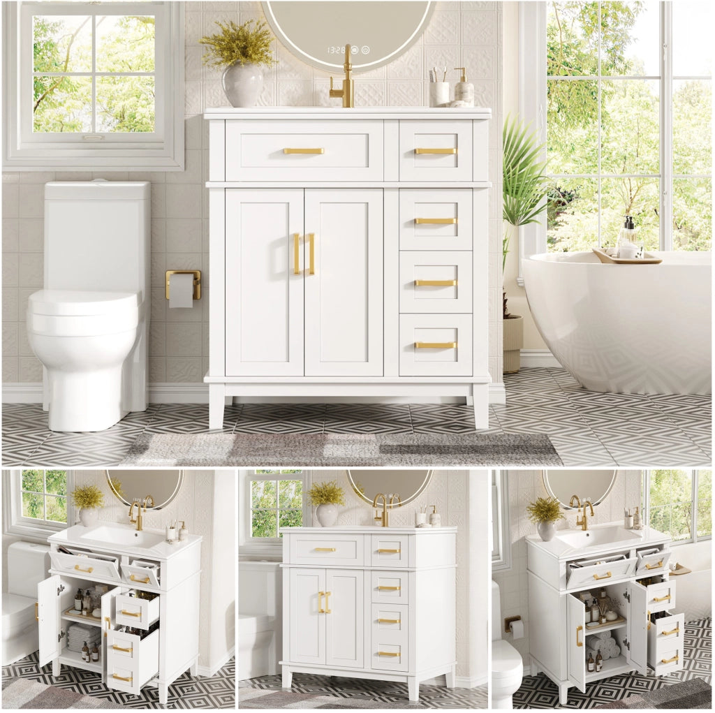 Mobile sottolavabo 76x46,5x86 cm bianco MDF con lavabo in ceramica e ante soft-close