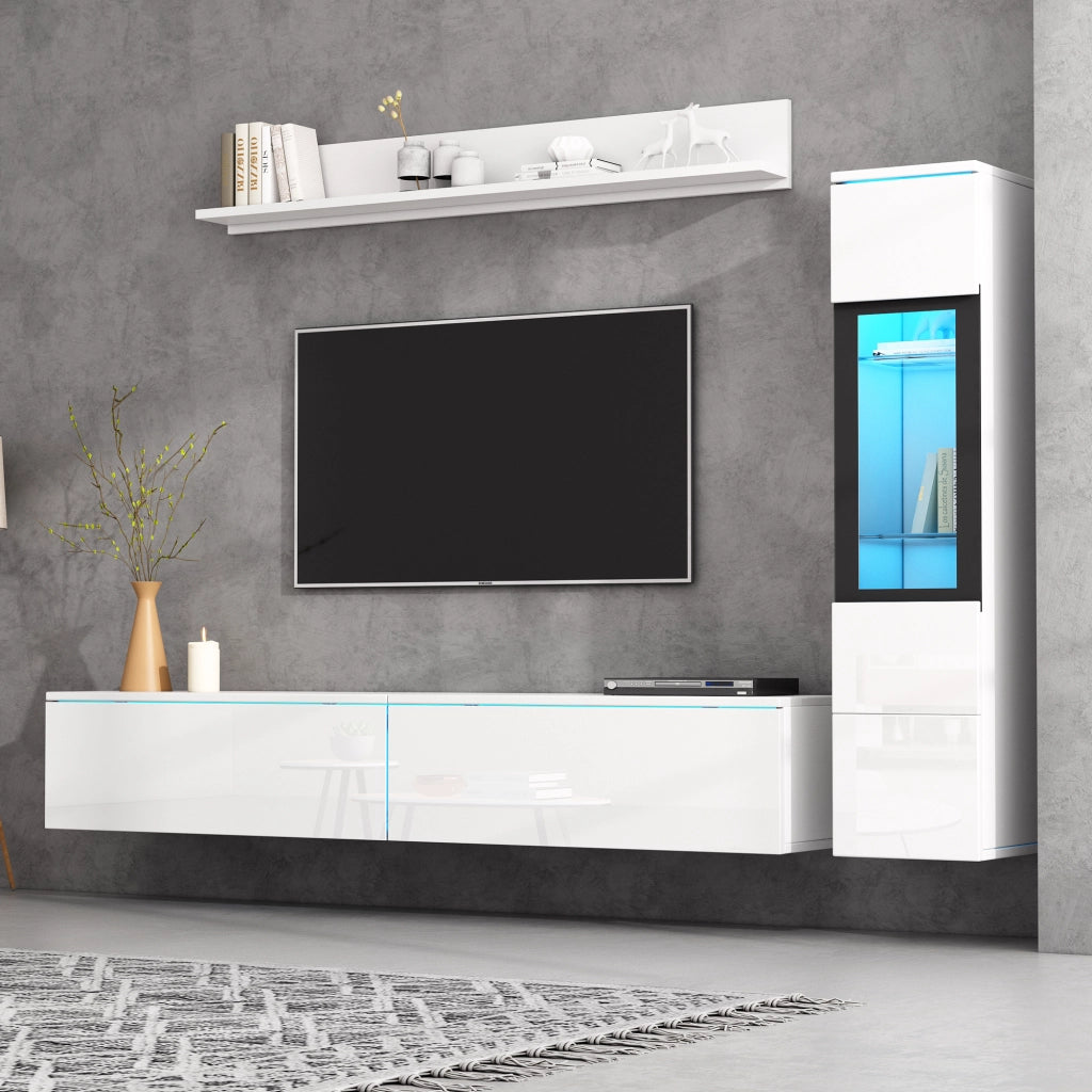 Parete attrezzata TV bianca a 3 pezzi con illuminazione LED RGB