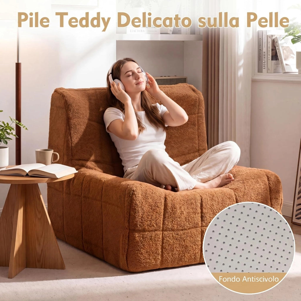 Divano da Pavimento, Poltrona da Lettura con Fondo Antiscivolo e Design Trapuntato, Sedia Imbottita da Terra per Soggiorno, Studio, Camera da Letto, 86 x 86 x 72cm, Portata 150 kg (Marrone)