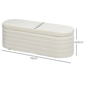 Panca contenitore ULEVR 116x41x40,5 cm imbottita in poliestere effetto teddy color crema, portata 120 kg