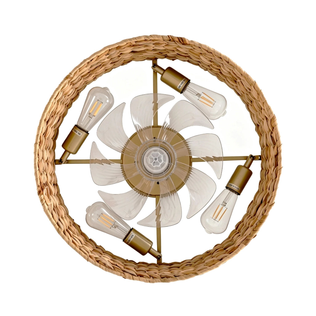 Ventilatore da soffitto con luce 4 portalampada E26 controllo Bluetooth e telecomando 6 velocità rame