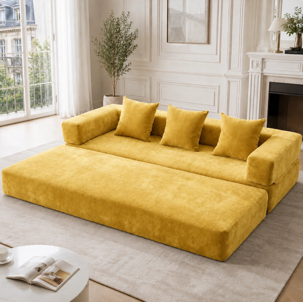 Modulo Divano in Chenille Morbido con Tasche Laterali e Base Antiscivolo 198x79x60 cm
