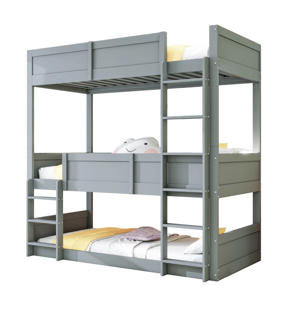 Letto triplo modulare per bambini 90x200 cm in legno; grigio