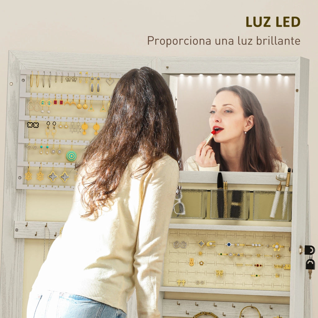 Armadio con Specchio e Luci LED ¨C Minimal ¨C Bianco con Vena Legno