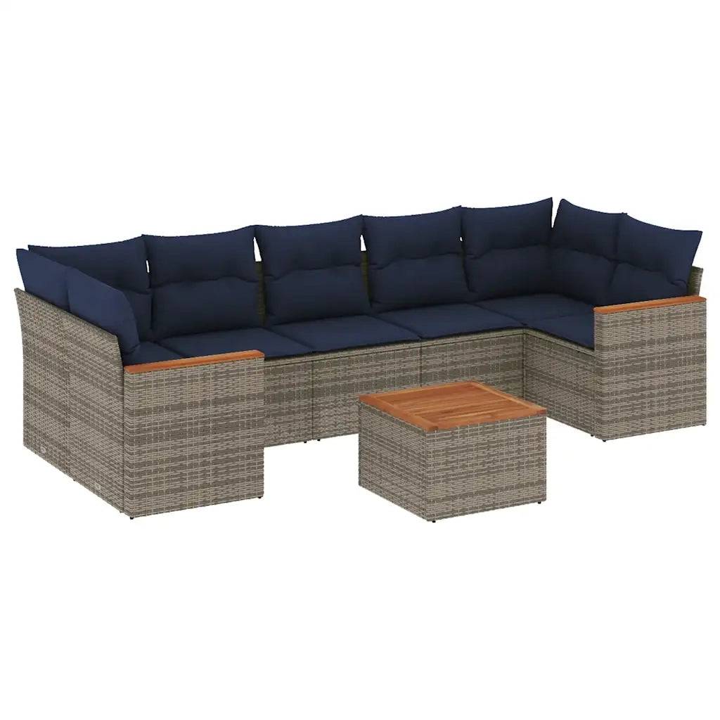 Set Divani da Giardino 8 pz con Cuscini Grigio in Polyrattan 3225816
