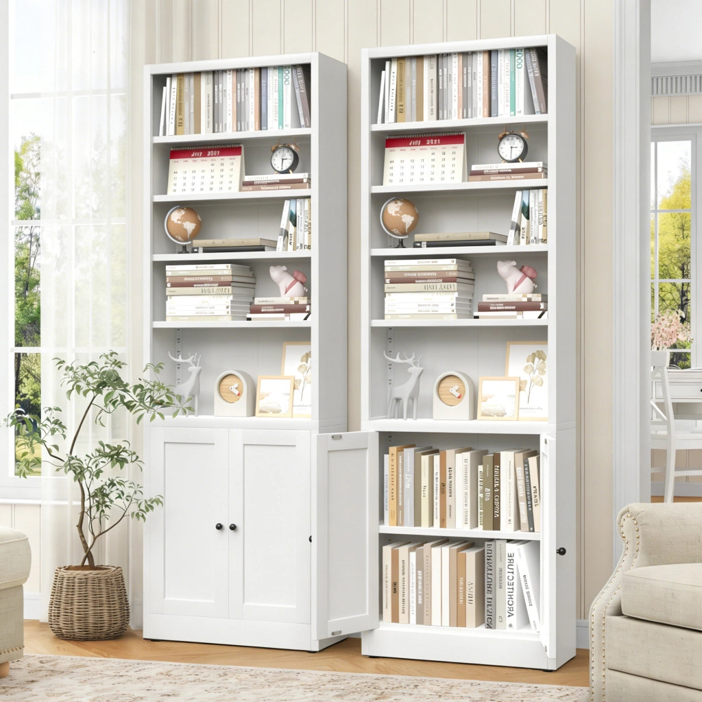 Libreria con 5 ripiani regolabili in metallo bianco