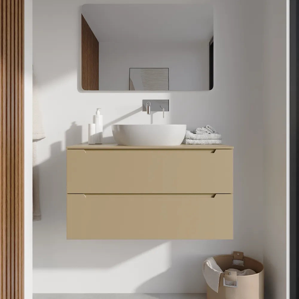 Mobile bagno sospeso 100cm sabbia opaco due cassetti soft-close con top | Bako