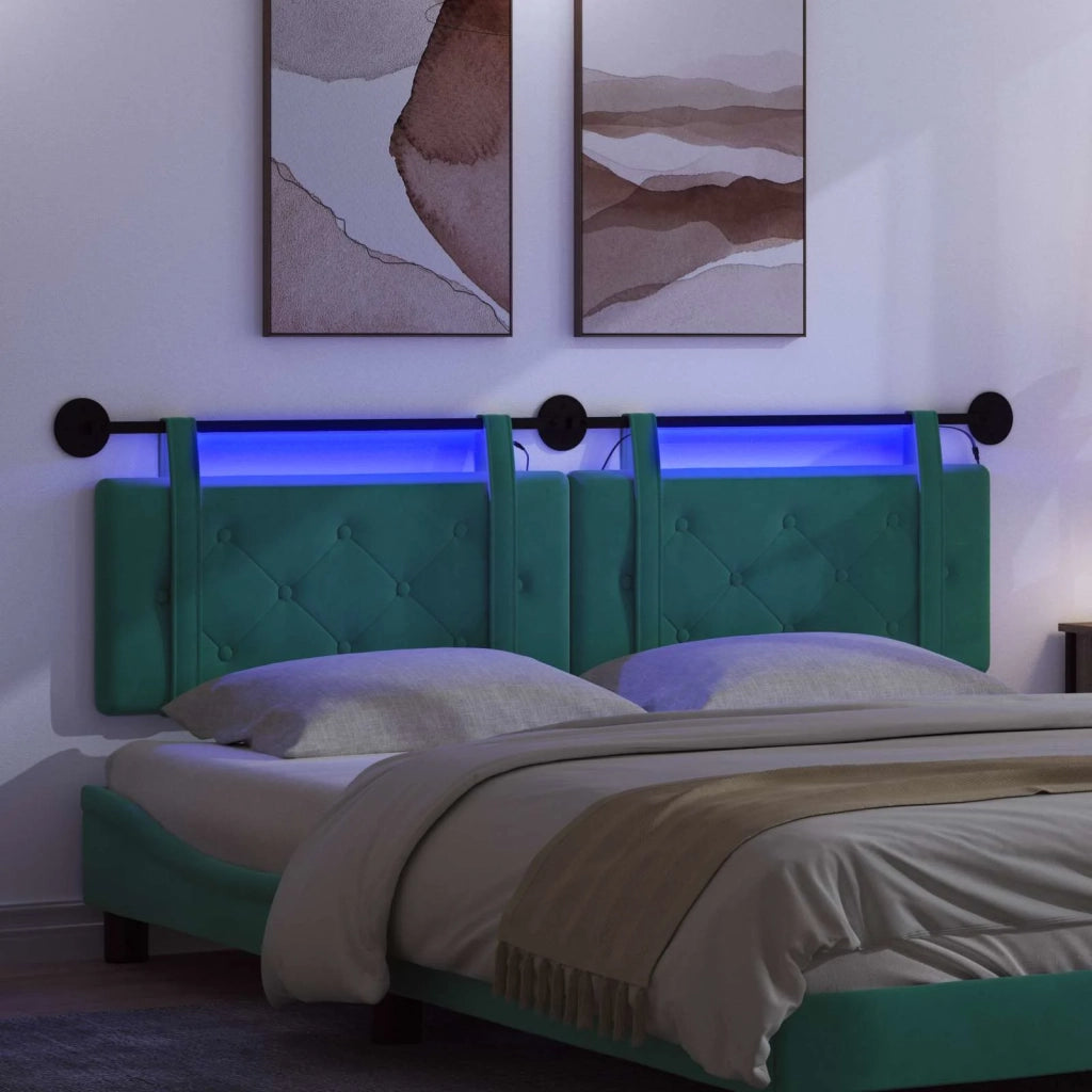 Testiera | Testata sospesa Con luce LED Turchese Velluto