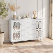 Madia bianca con ante a specchio; 4 cassetti; 147;5 x 40 x 102 cm; in MDF