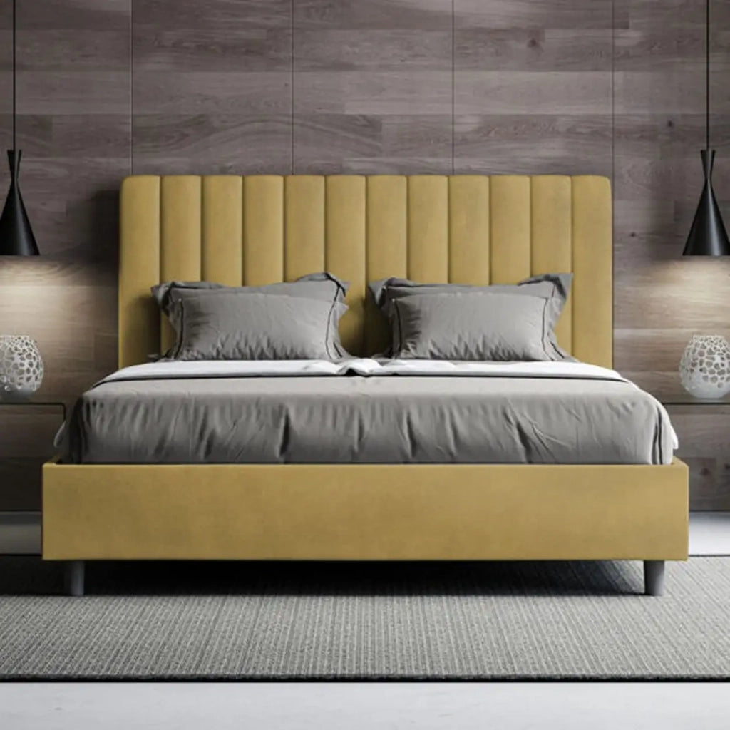 Letto matrimoniale con rete imbottito 160x200 microfibra ocra Agueda