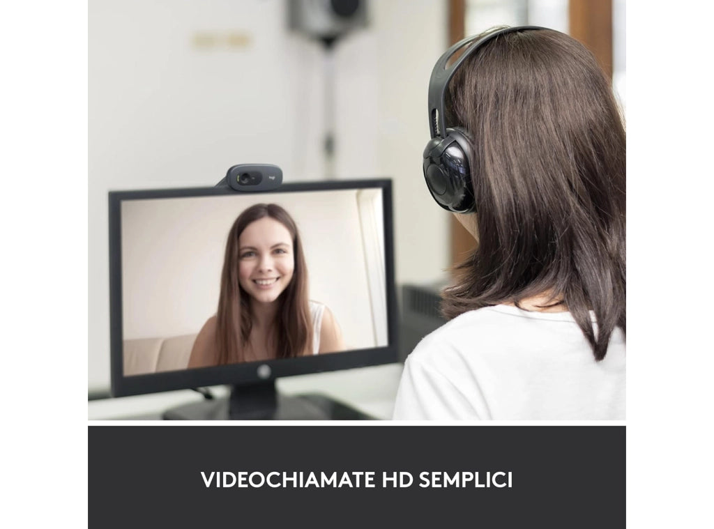 Webcam Logitech C270 HD 720p/30fps Videochiamate Conferenze Dad Widescreen Correzione Automatica ‎Luminosità Microfono Riduzione del Rumore