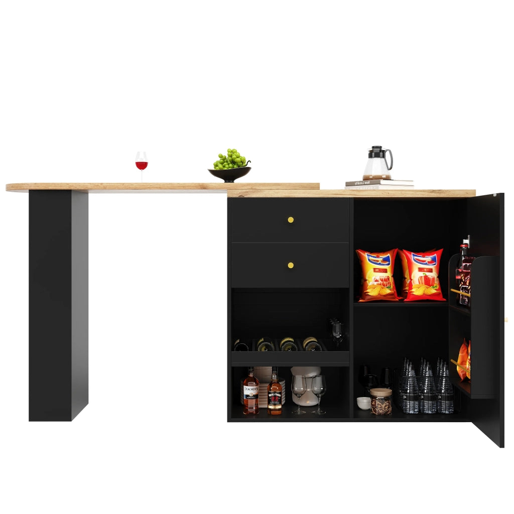 Bartisch girevole 105x39x102 cm, 2 cassetti e anta scorrevole, 3 ripiani aperti. Per sala da pranzo, studio o soggiorno