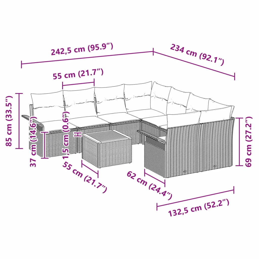 Set Divano da Giardino con cuscino 9 pcs Grigio polyrattan 3347311