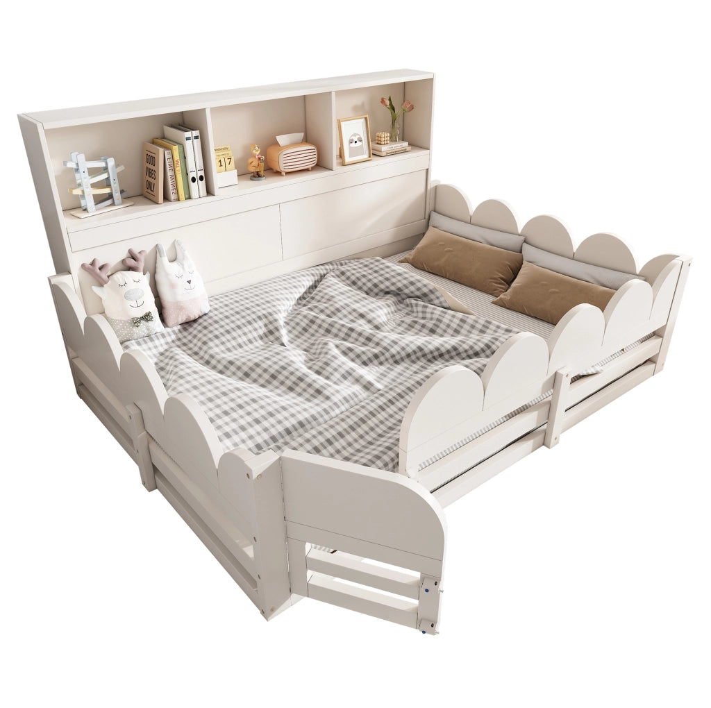 Letto Montessori per Bambini 140x200 cm Bianco con Rete, Sponda, Porta e Mensola