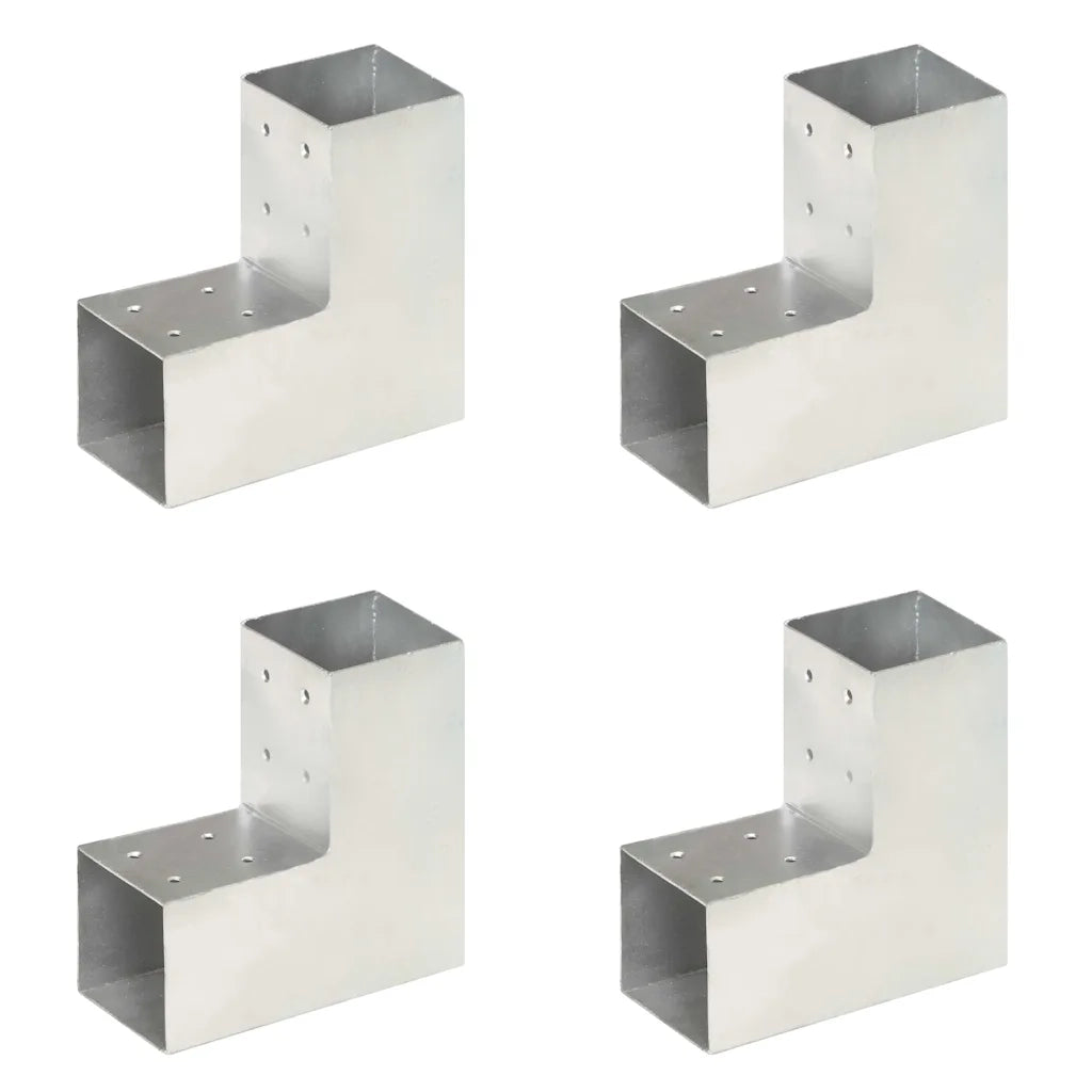 Connettori per Pali a Forma di L 4 pz Metallo Zincato 81x81 mm 145462