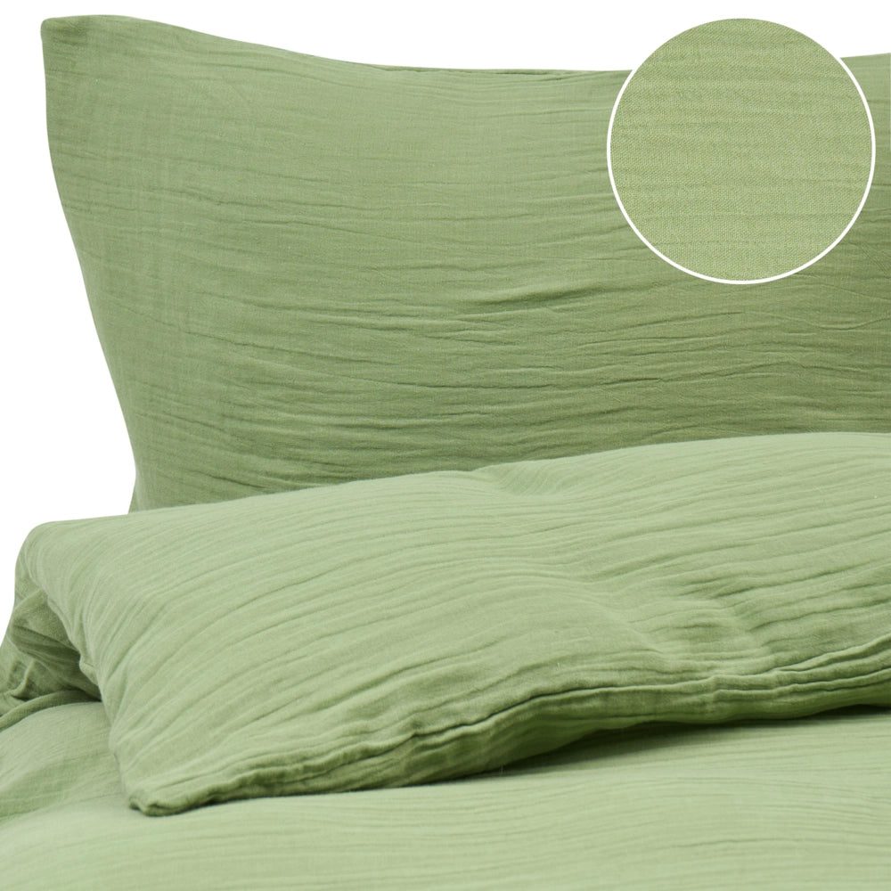 Set copripiumino e federa in mussola di cotone verde 220 x 240 cm per camera da letto moderna