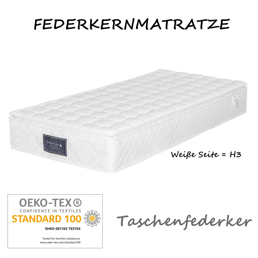 Letto contenitore singolo 90 × 200 cm con LED; USB e USB-C; cassetto; materasso incluso; beige in lino