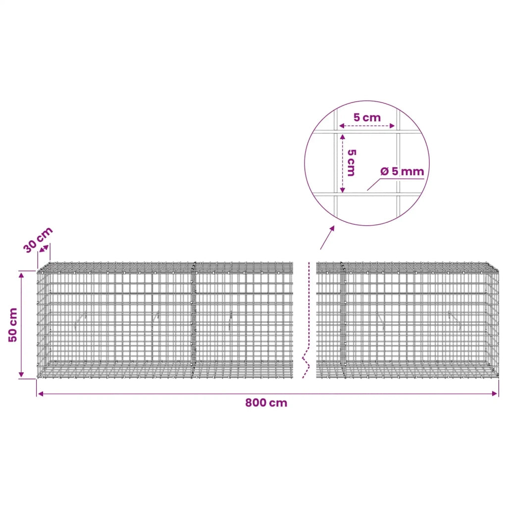 Gabione con Filo da 5 mm e Rete da 5x5 cm 800x30x50 cm 3464146