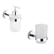 Set da bagno 2 accessori cromato: dispenser sapone, porta spazzolino | Wash