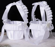 Cesta per Ragazze Fiori con Maniglia per Cerimonia di Matrimonio - Bianco-02