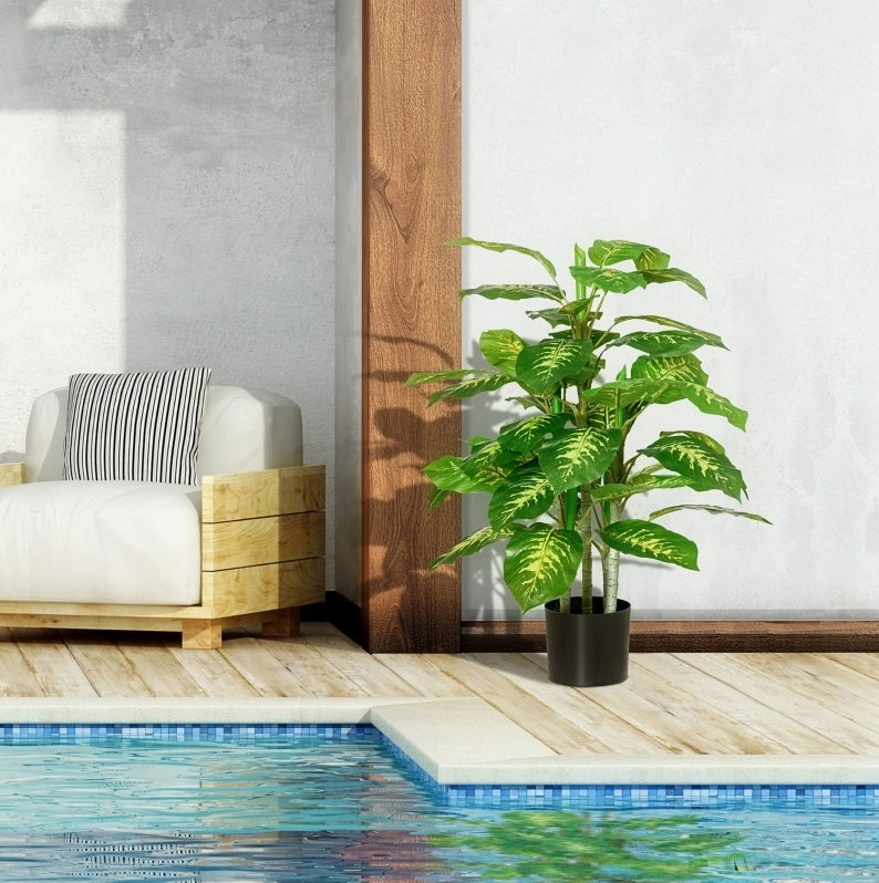 Pianta artificiale Dieffenbachia ULEVR 95 cm in plastica con vaso in cemento nero, verde, per interno ed esterno