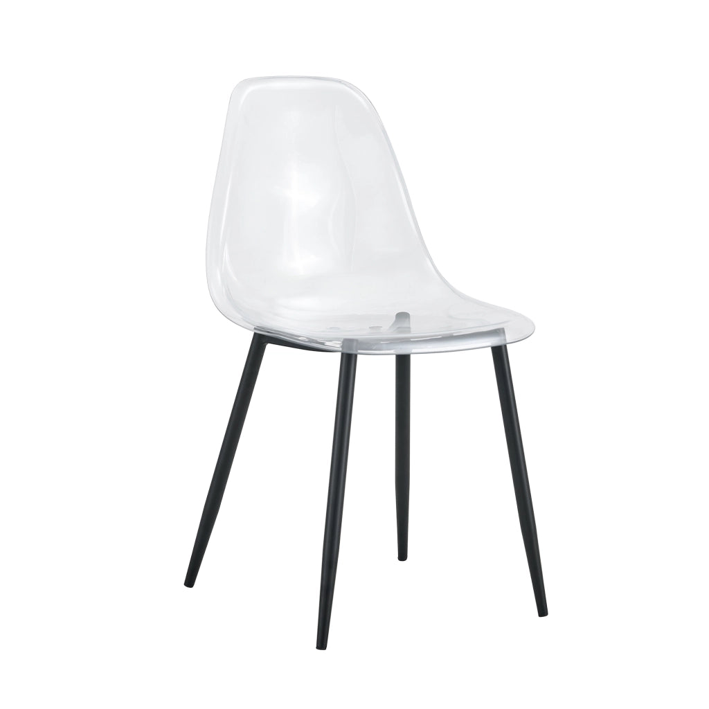 Set di 4 sedie da pranzo in plastica trasparente; 83 cm; design ergonomico con gambe in metallo nero