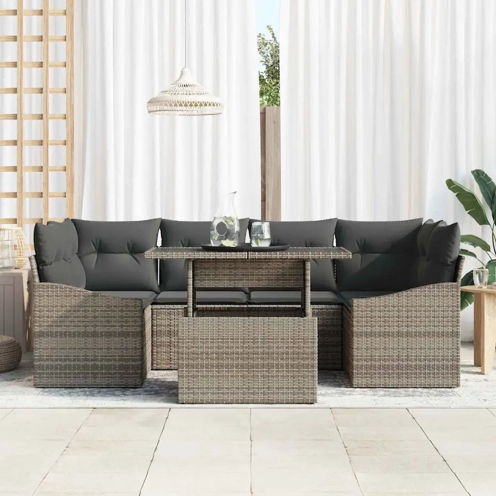 Set Divano da Giardino 7 pcs Grigio Poly Rattan