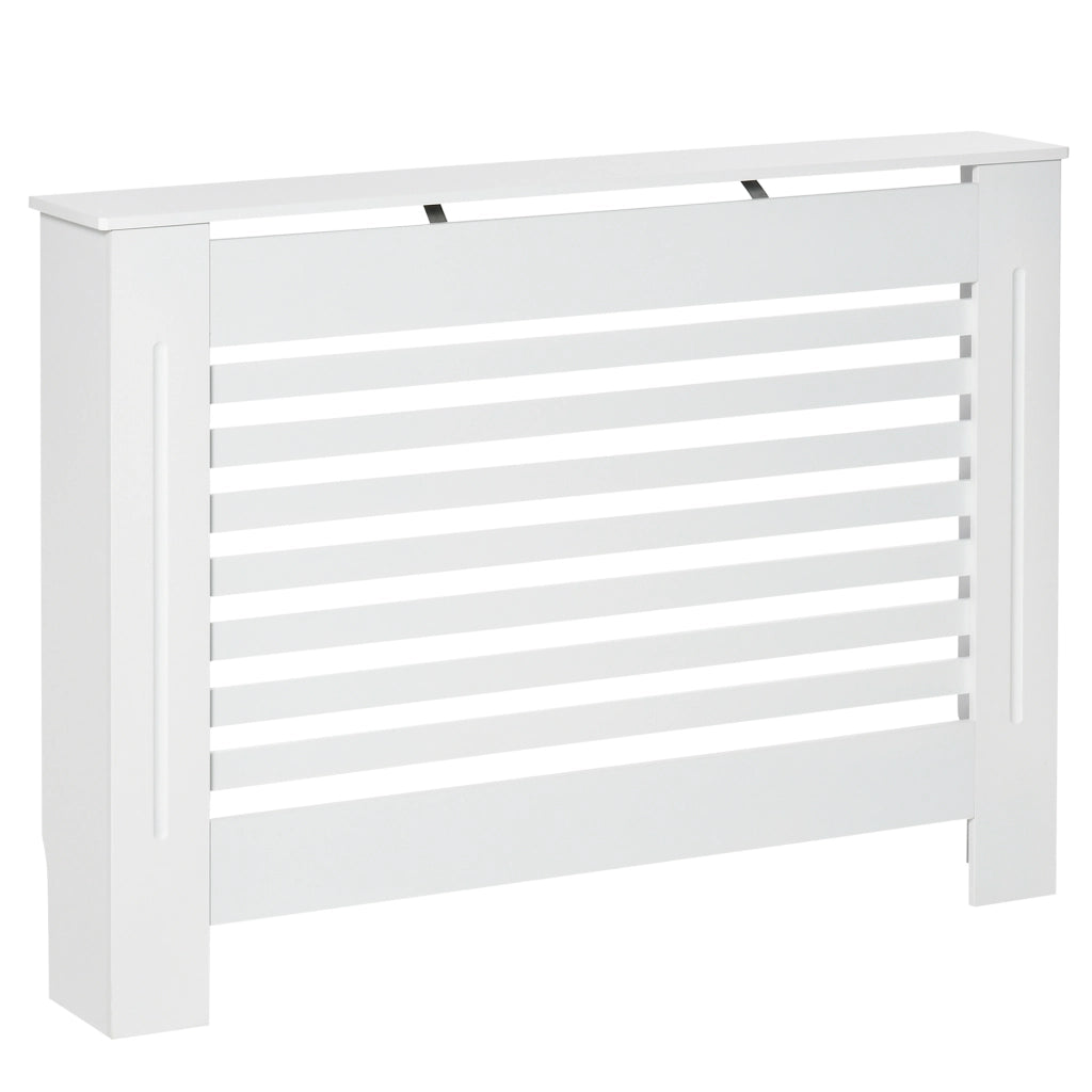 Copritermosifone in Legno Bianco per Caloriferi e Radiatori, Copri Termosifone Moderno con Anti-ribaltamento, Doghe e Piano d'Appoggio, 112x19x81 cm