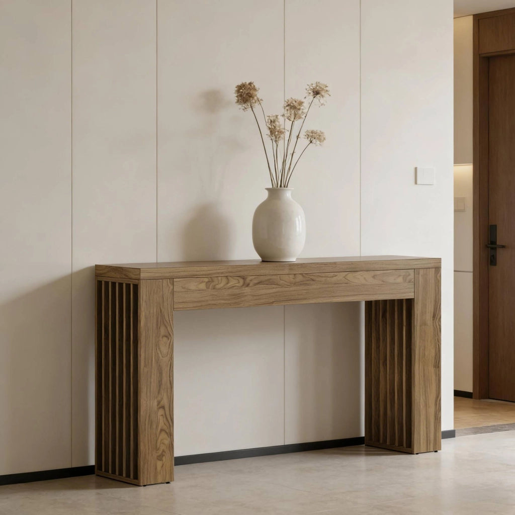 Tavolo consolle in MDF marrone stile rustico; lunghezza 150 cm