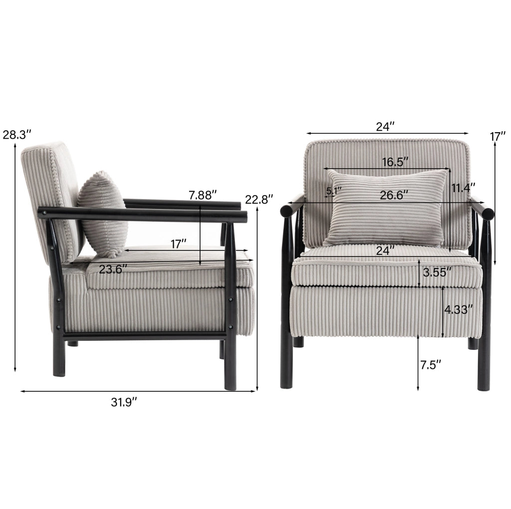 Poltrona 83x66x73 cm grigio chiaro – con cuscino lombare e vano contenitore, velluto