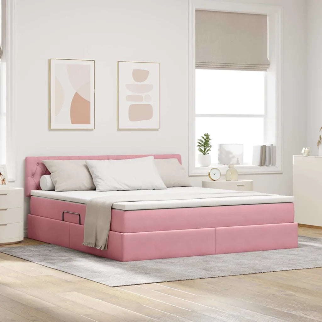 Letto con Contenitore con materasso Rosa 180 x 200 cm Velluto 3370838