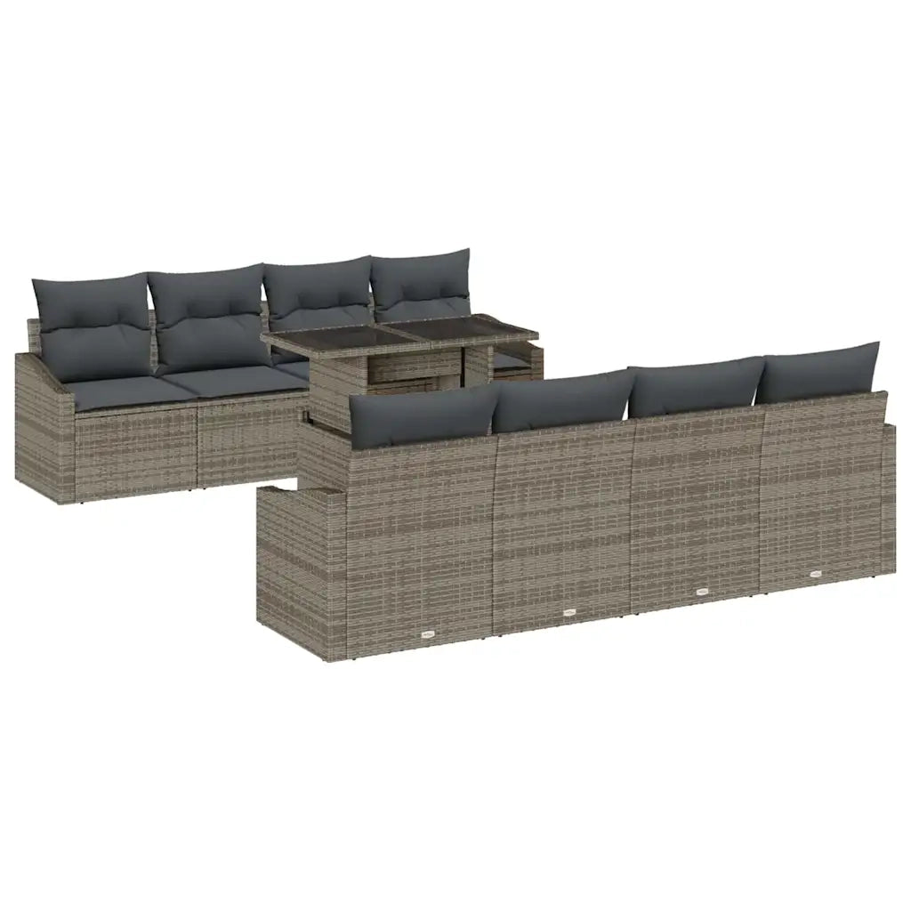 Set Divano da Giardino con cuscino 9 pcs Grigio polyrattan
