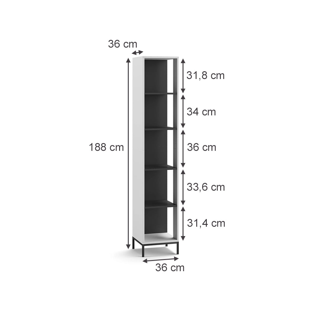 Vicco Libreria Bianco 36 x 188 cm con 5 scomparti