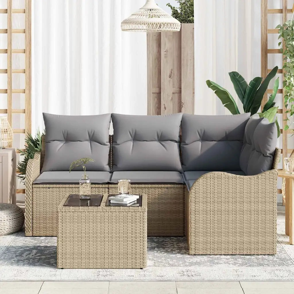 Set Divano da Giardino con archiviazione 5 pcs Nero polyrattan