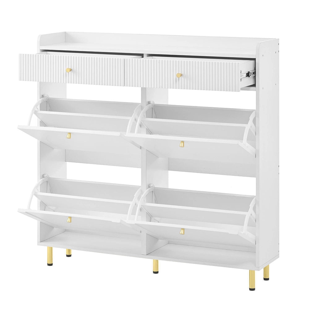 Armadio per scarpe stretto - Xylo - 106,5x25x105,5 cm - Bianco - 4 ante battenti e 2 cassetti