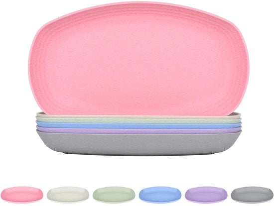 Set di piatti in plastica, 6 piatti ovali in plastica da 29,5 cm, resistenti ai shock, piatti in plastica riutilizzabili, piatto sicuro e leggero per la sala da pranzo, camper, festa, picnic, campeggio, resistente al microonde, vari colori