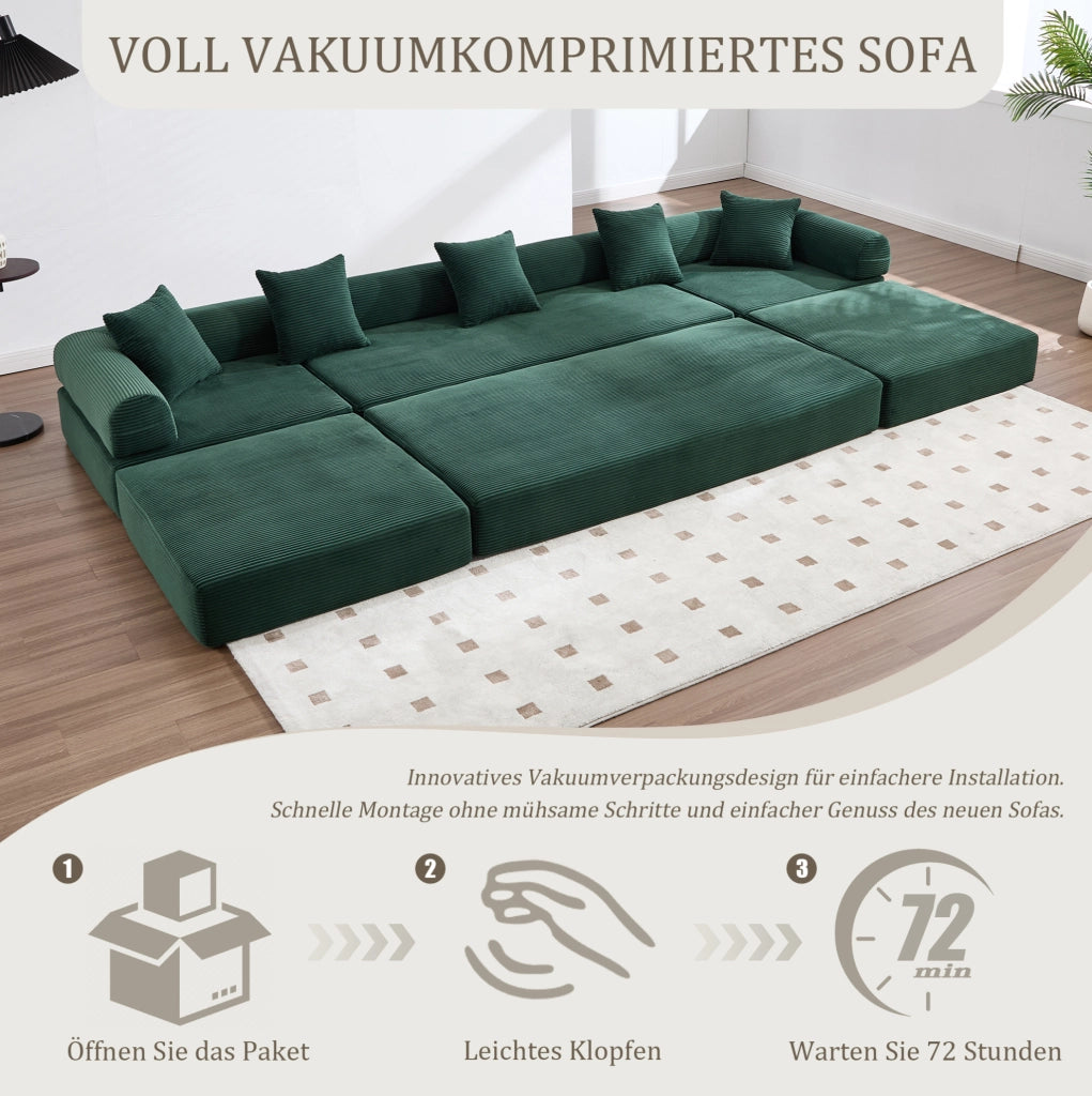 DIVANO Modulare 270x180x64 cm in Velluto a Coste Smeraldo