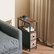 Tavolino 40x20x63 cm in legno e acciaio, marrone rustico, con ricarica