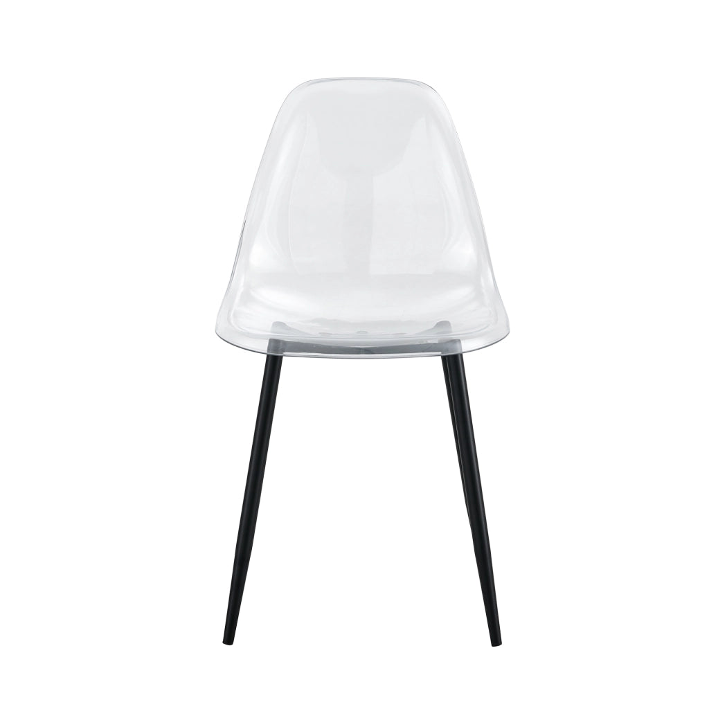 Set di 4 sedie da pranzo in plastica trasparente; 83 cm; design ergonomico con gambe in metallo nero
