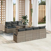 Set Divano da Giardino con cuscino 8 pcs Grigio Poly Rattan