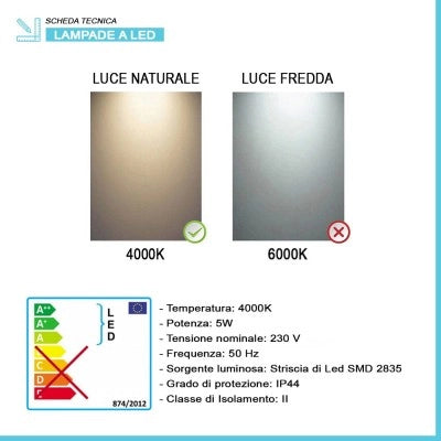 Specchio LED 70x90 cm reversibile con angoli stondati e luce naturale