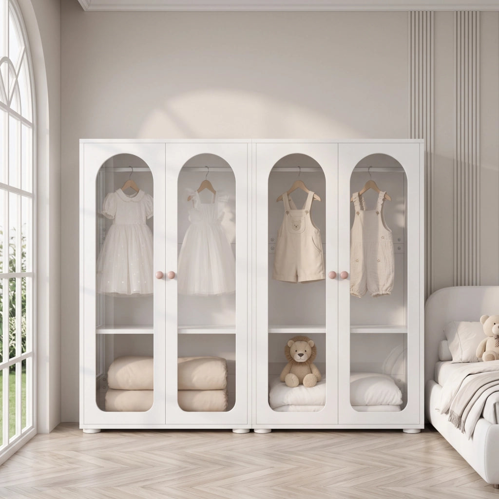 Armadi per bambini set di 2 con ante ad arco; ripiani regolabili; frontali in acrilico e MDF bianchi 160 × 50 × 120 cm