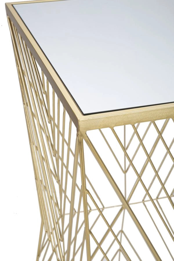 Tavolino Soggiorno Lines 4 50x50x100 cm in Ferro e Specchio Oro
