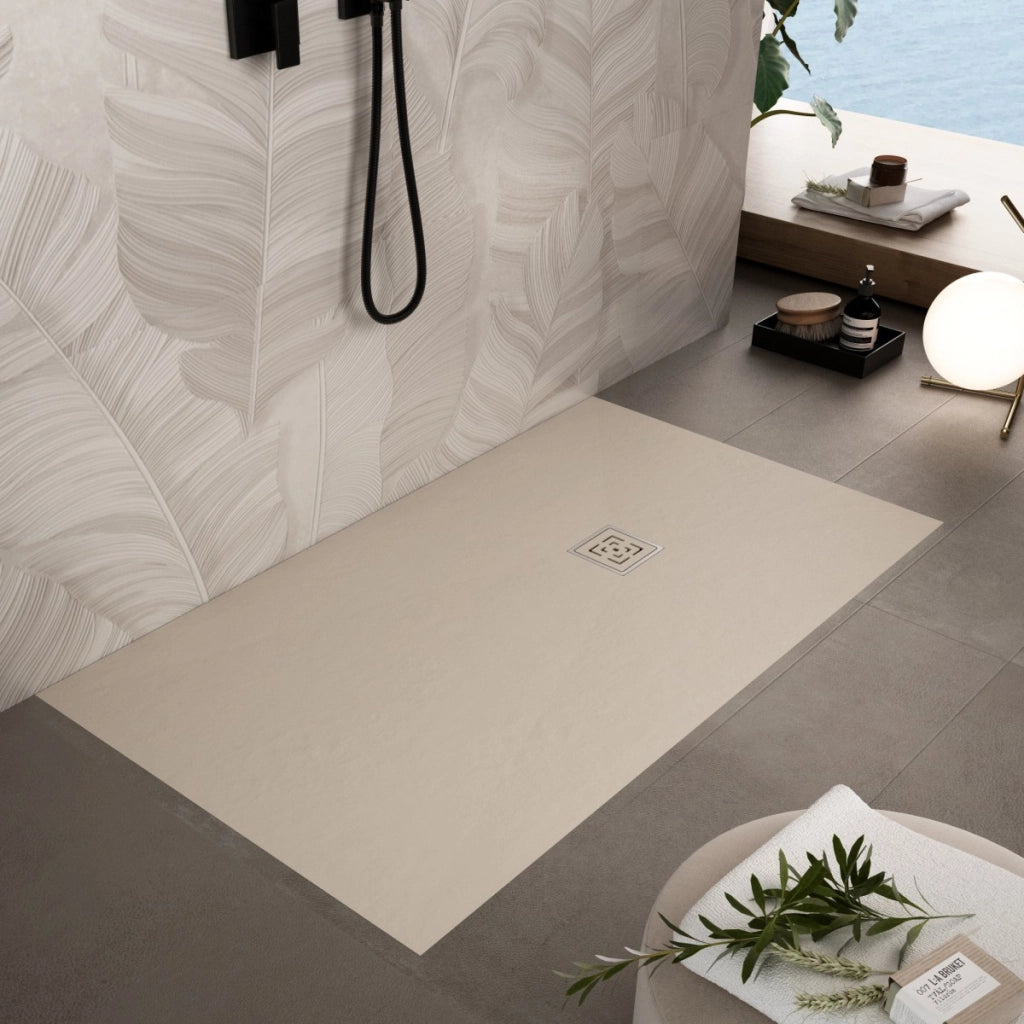 Piatto doccia in marmoresina crema effetto pietra cemento passion, misura 80x110