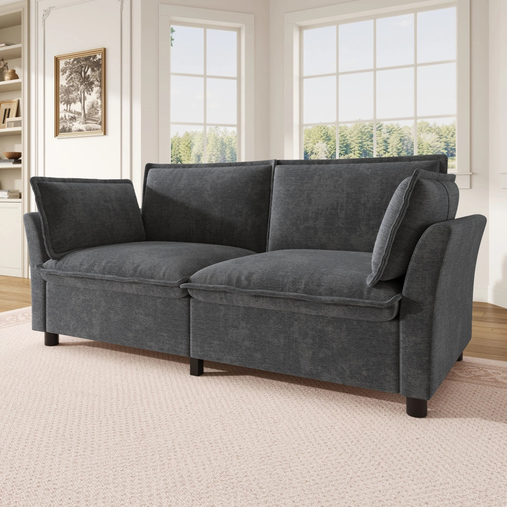 Divano dritto 2 posti con seduta a molle insacchettate e 2 cuscini per braccioli in ciniglia grigio 155 × 81 × 87 cm